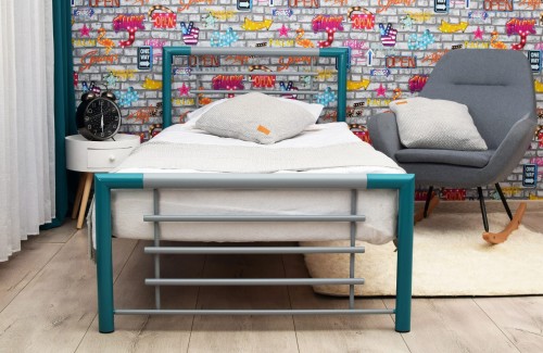 Młodzieżowe łóżko metalowe Turquoise and Grey