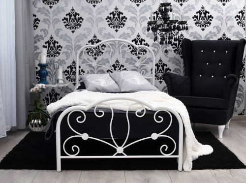 GLOSSY Pojedyncze metalowe łóżko w kolorze białym